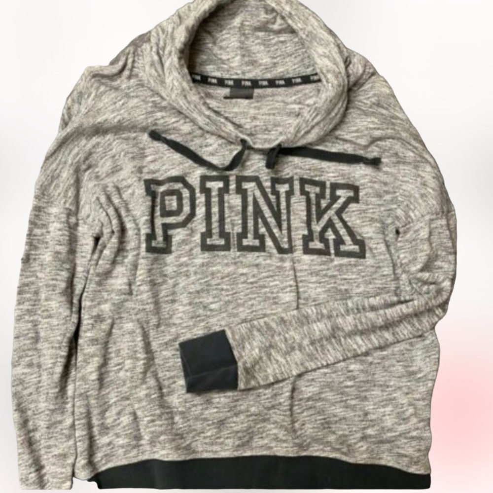 VS PINK Size Small Heathered Gray long sleeve pull over Cowl neck Sweatshirt